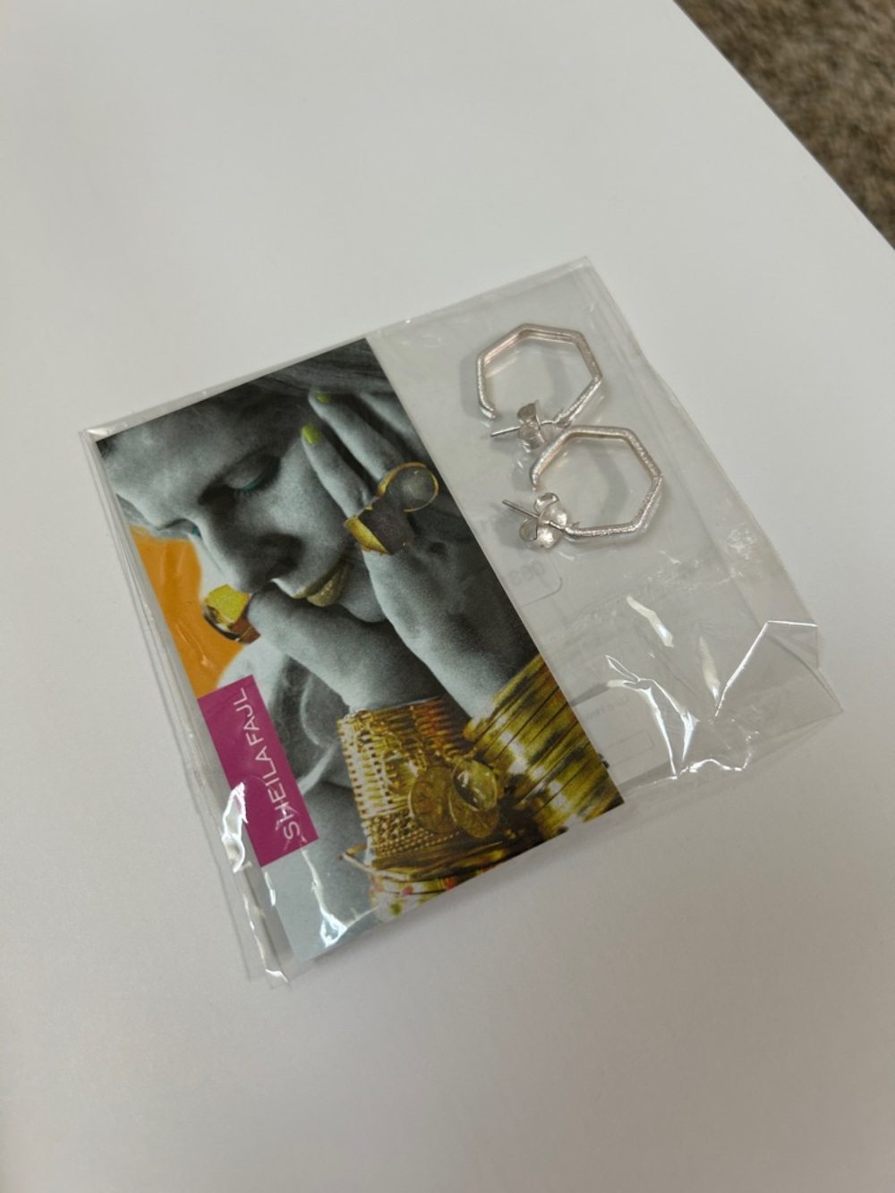 Sheila Fajl Silver Pentagon Hoop Earrings